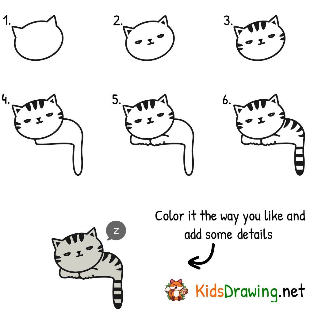 how to draw a kitten step by step for kids